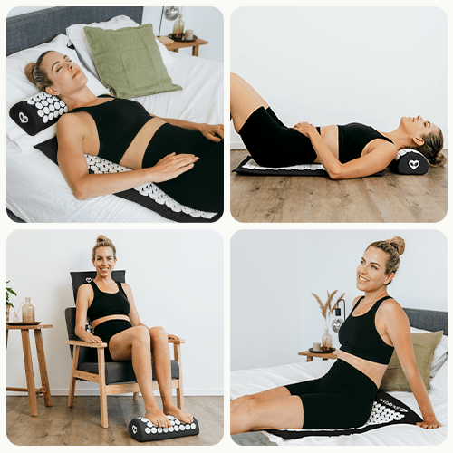 Posities hoe je een spijkermat en spijkerkussen kunt gebruiken