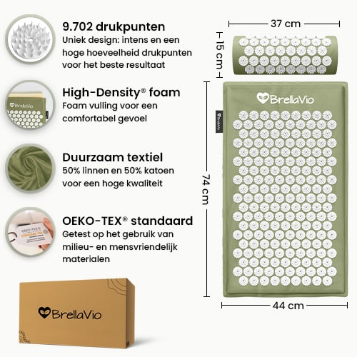Specificaties en afmetingen van de BrellaVio spijkermat en spijkerkussen - ssdg